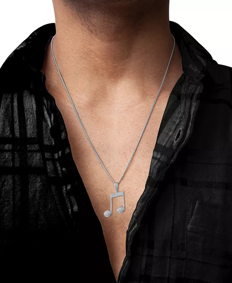 Men'S Diamond  Music Note 22" Pendant Necklace (1/4 Ct. T.W.) in Sterling Silver