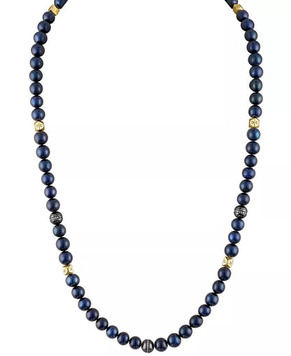  Marine Star Blue Freshwater Pearl 8mm) & Diamond (1/4 Ct. T.W.) Beaded 22" Necklace in 14K Gold-Plated Sterling Silver