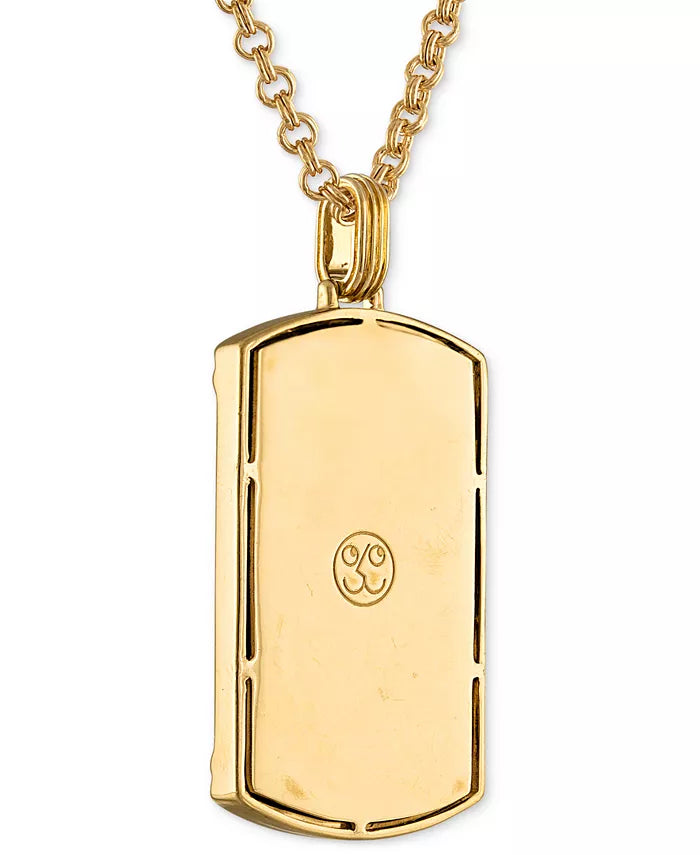 Onyx & Diamond (1/4 Ct. T.W.) Brick Pattern Dog Tag 22" Pendant Necklace in 14K Gold-Plated Sterling Silver, Created for Macy'S