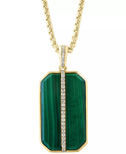 EFFYÂ® Men'S Malachite & Diamond (1/6 Ct. T.W.) Dog Tag 22" Pendant Necklace in Gold-Plated Sterling Silver