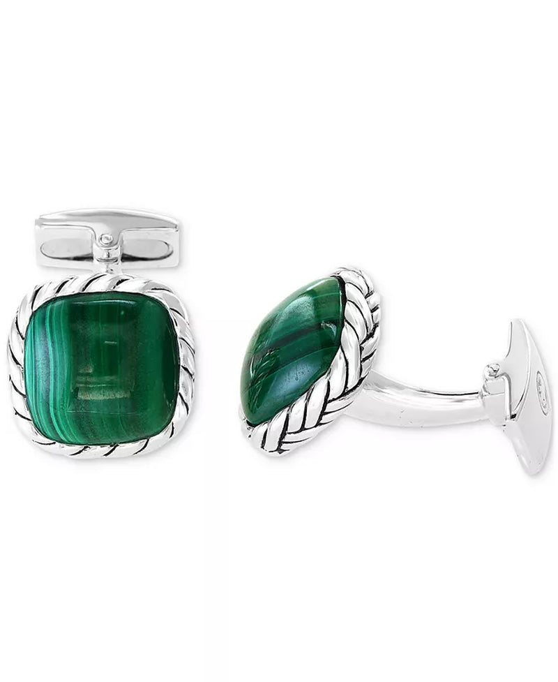 EFFYÂ® Men'S Malachite Rope Framed Cufflinks in Sterling Silver