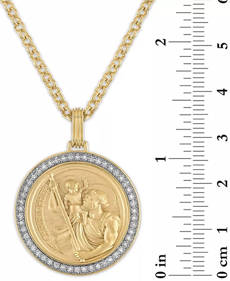 Diamond St. Christopher Medallion 22" Pendant Necklace (1/4 Ct. T.W.) in 18K Gold-Plated Sterling Silver, Created for Macy'S