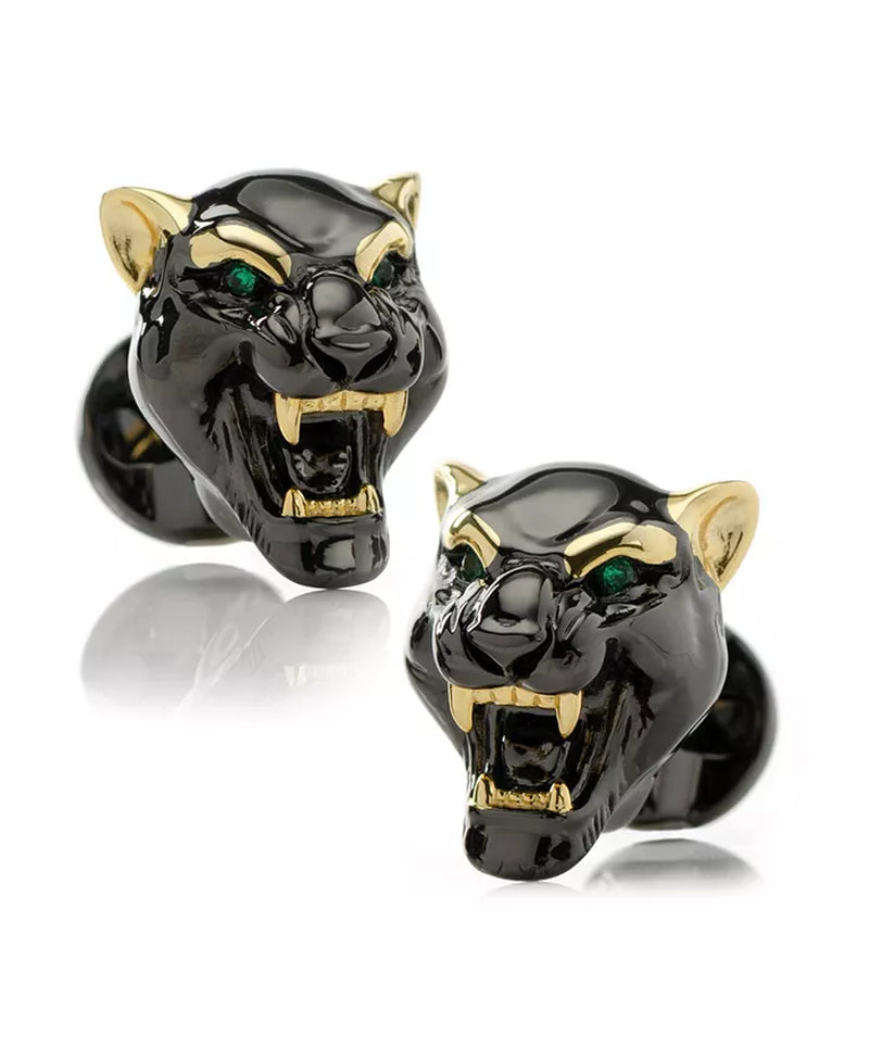 Men'S Sterling Silver Black and Gold-Tone Panther Cufflinks