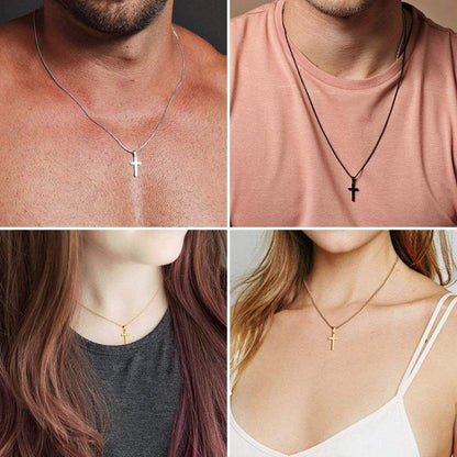 Cross Necklace for Men - Stainless Steel Silver Gold Black Plain Cross Pendant Necklace Simple Jewelry Gifts, 16-24 Inches Chain