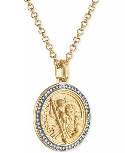 Diamond St. Christopher Medallion 22" Pendant Necklace (1/4 Ct. T.W.) in 18K Gold-Plated Sterling Silver, Created for Macy'S