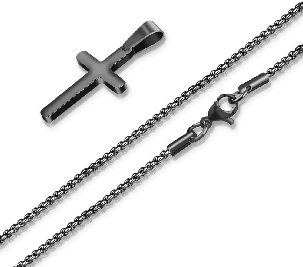 Cross Necklace for Men - Stainless Steel Silver Gold Black Plain Cross Pendant Necklace Simple Jewelry Gifts, 16-24 Inches Chain