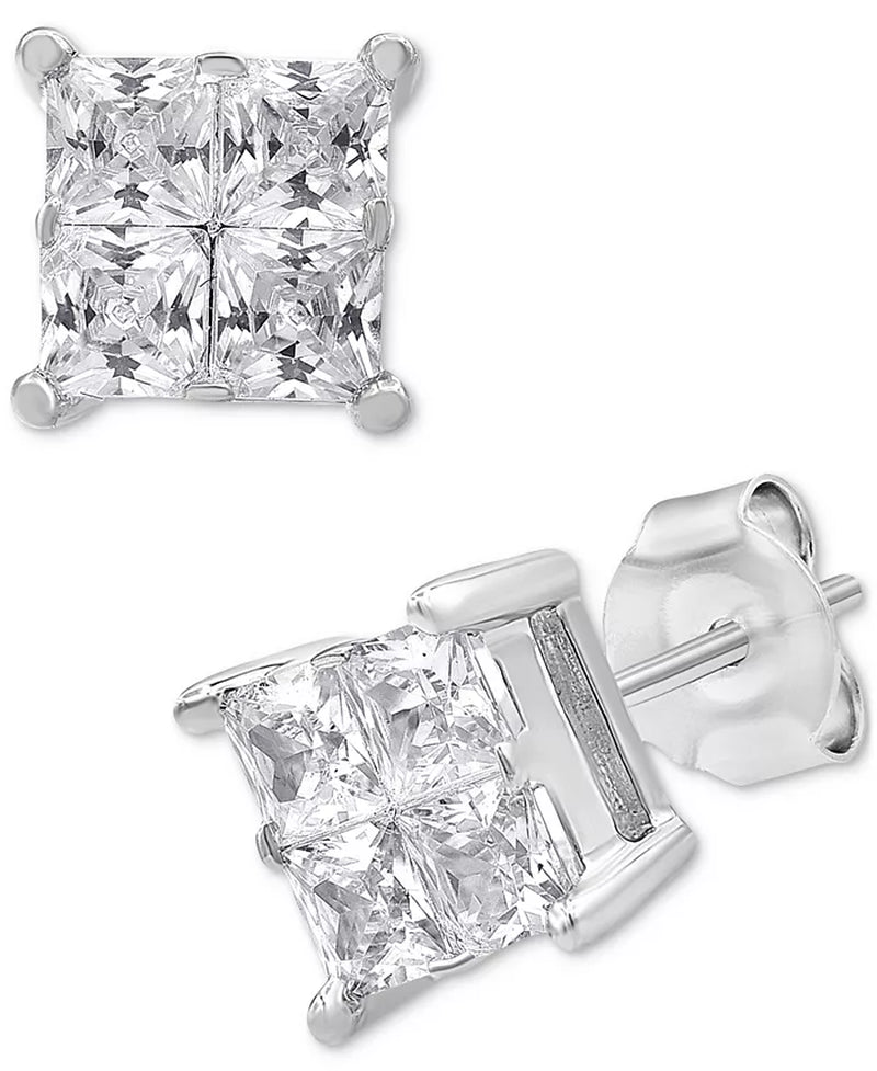 Diamond Seamless Cluster Princess Stud Earrings (2 Ct. T.W.) in 14K White Gold