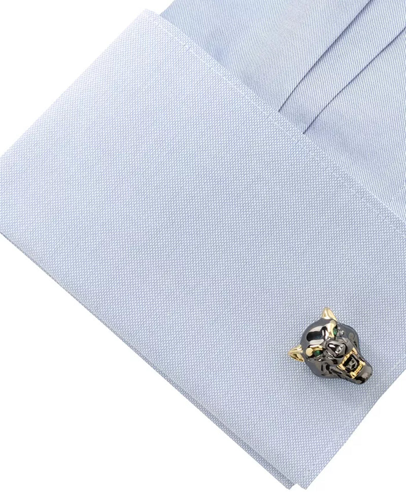 Men'S Sterling Silver Black and Gold-Tone Panther Cufflinks