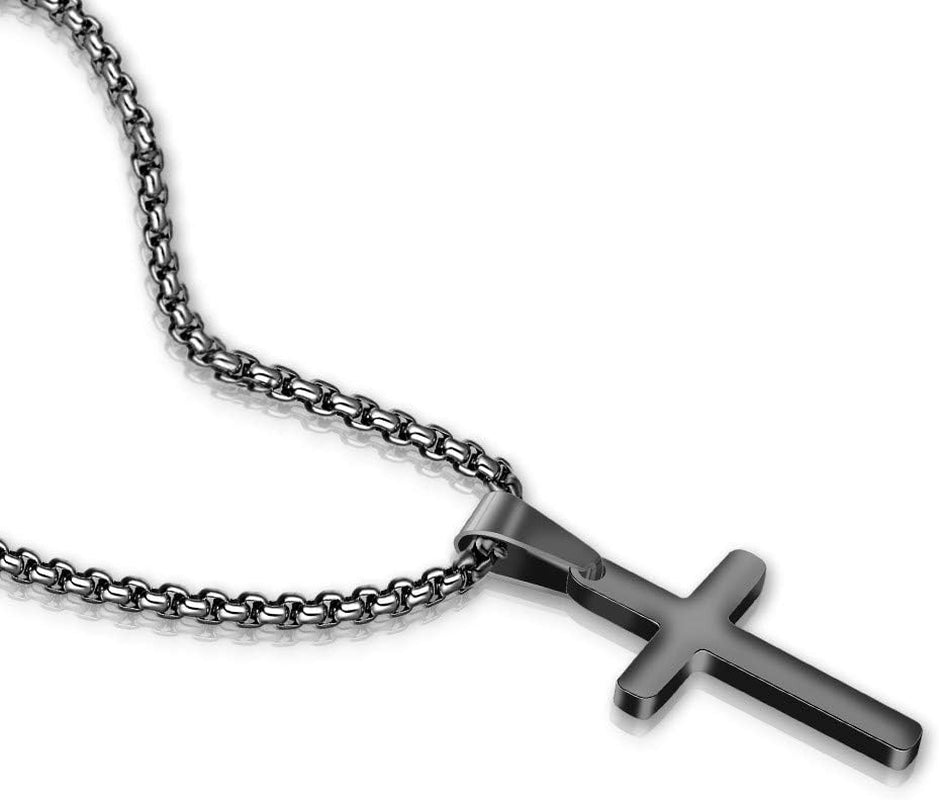 Cross Necklace for Men - Stainless Steel Silver Gold Black Plain Cross Pendant Necklace Simple Jewelry Gifts, 16-24 Inches Chain