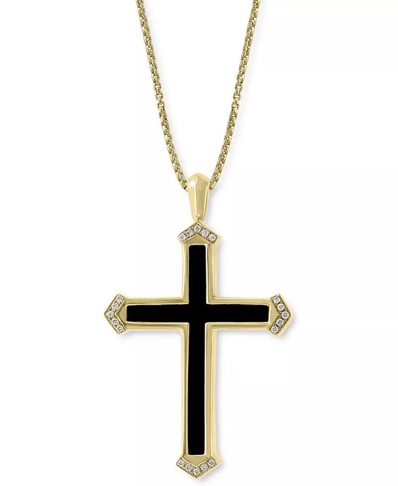 Men'S Onyx & Diamond (1/10 Ct. T.W.) Cross 22" Pendant Necklace in 14K Gold