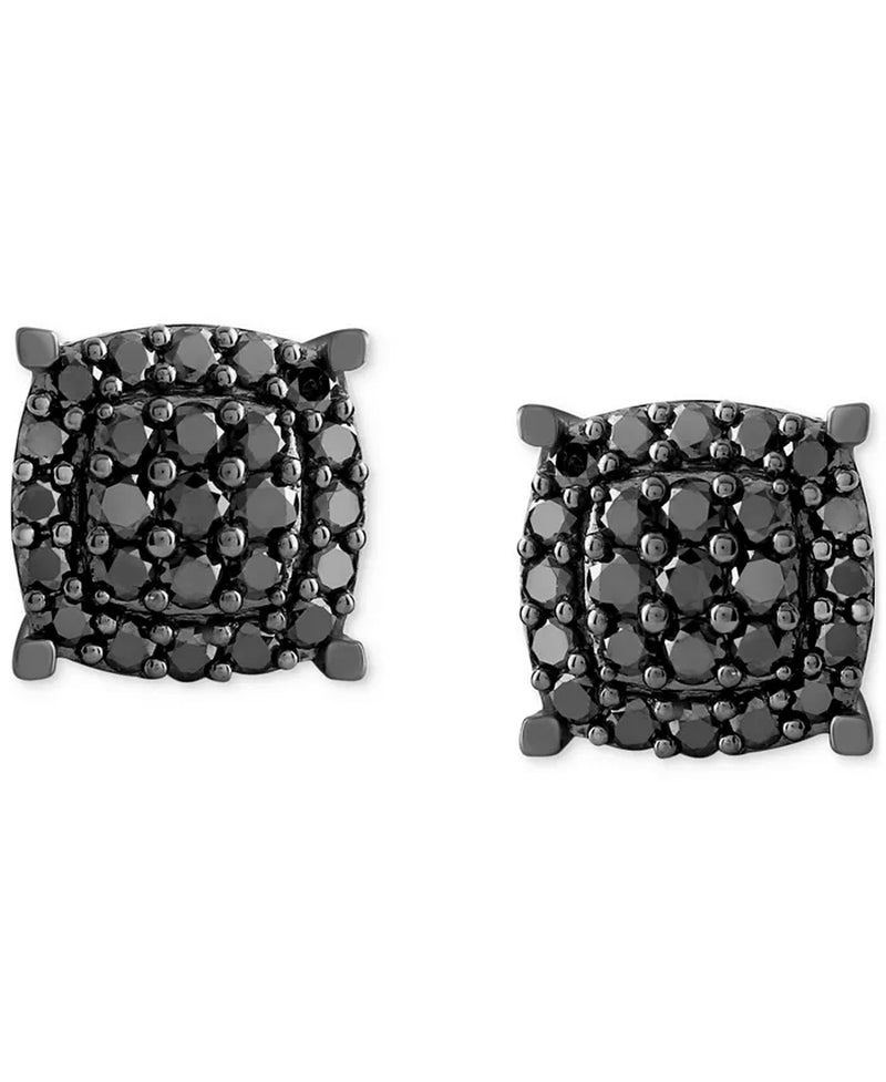 Men'S Black Diamond Halo Cluster Screw Back Stud Earrings (1 Ct. T.W.)