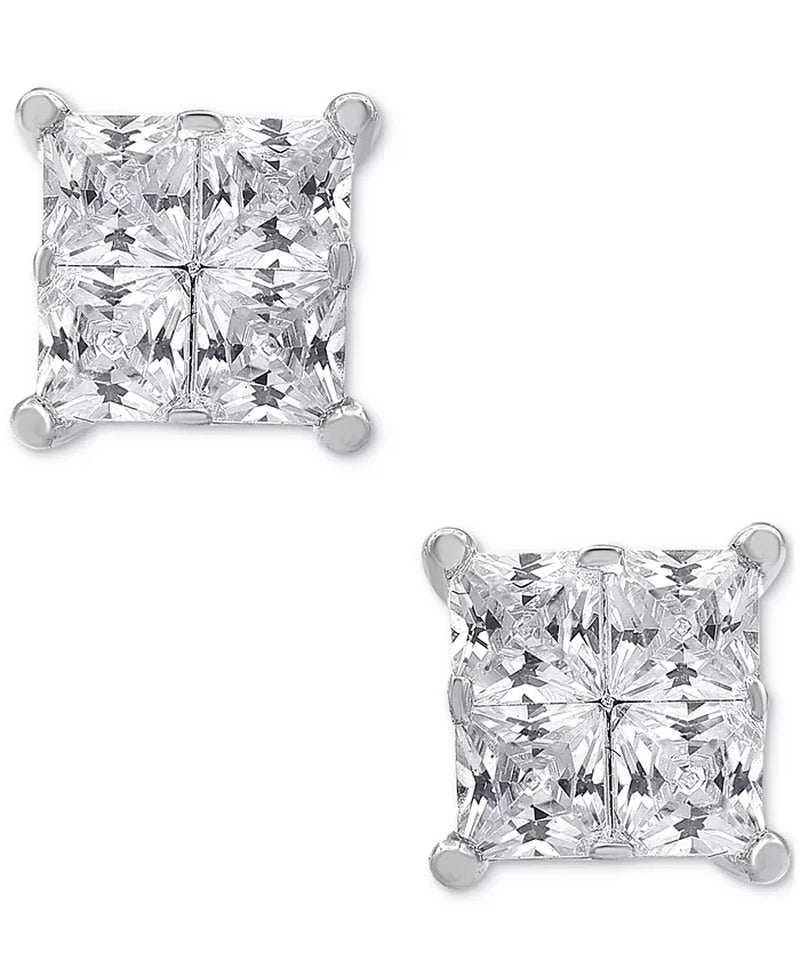 Diamond Seamless Cluster Princess Stud Earrings (2 Ct. T.W.) in 14K White Gold