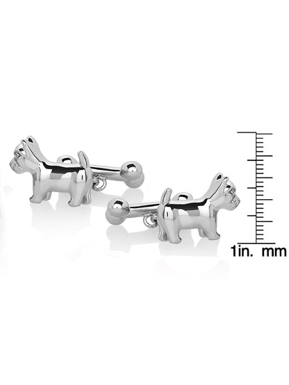 Men'S High Polished Silver Tone Dog and Bone Cufflinks