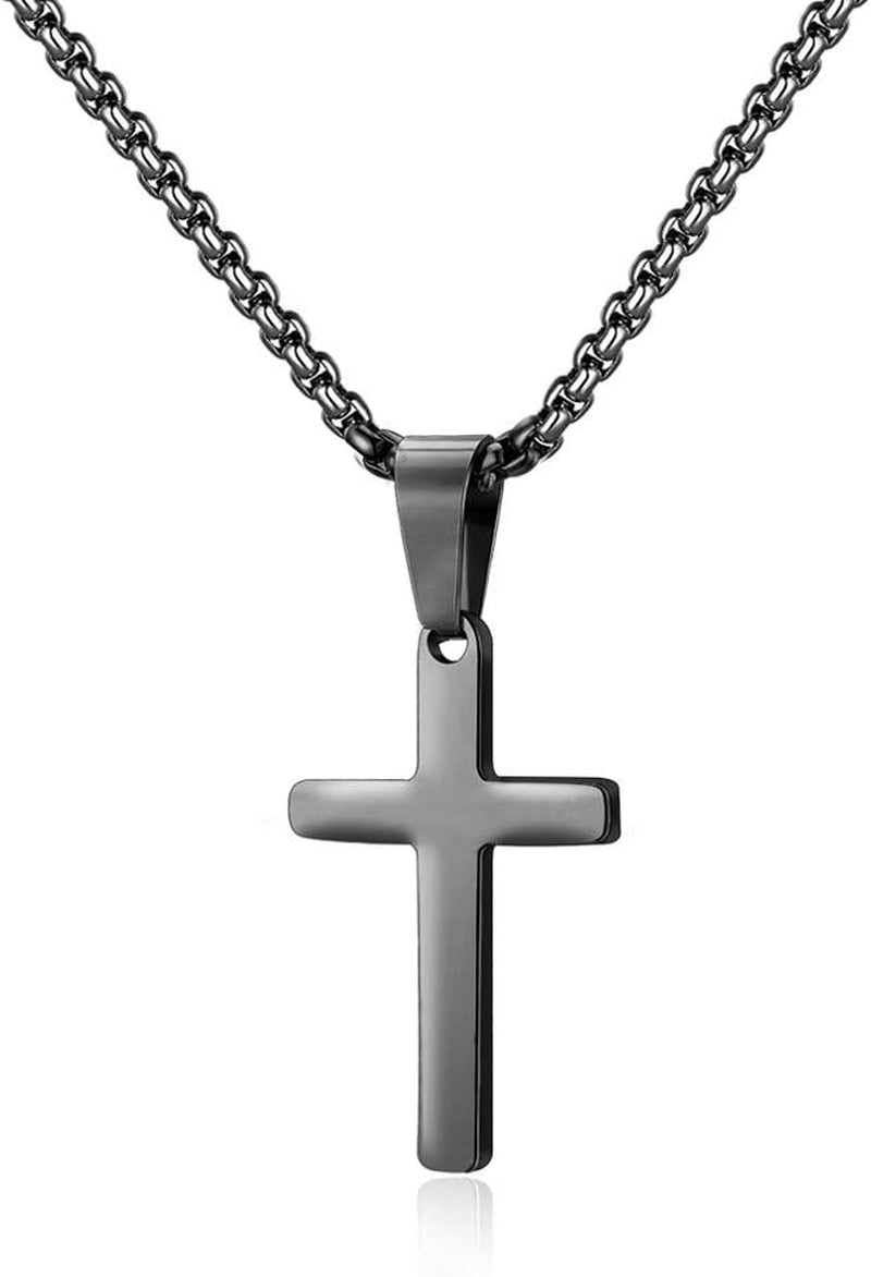 Cross Necklace for Men - Stainless Steel Silver Gold Black Plain Cross Pendant Necklace Simple Jewelry Gifts, 16-24 Inches Chain