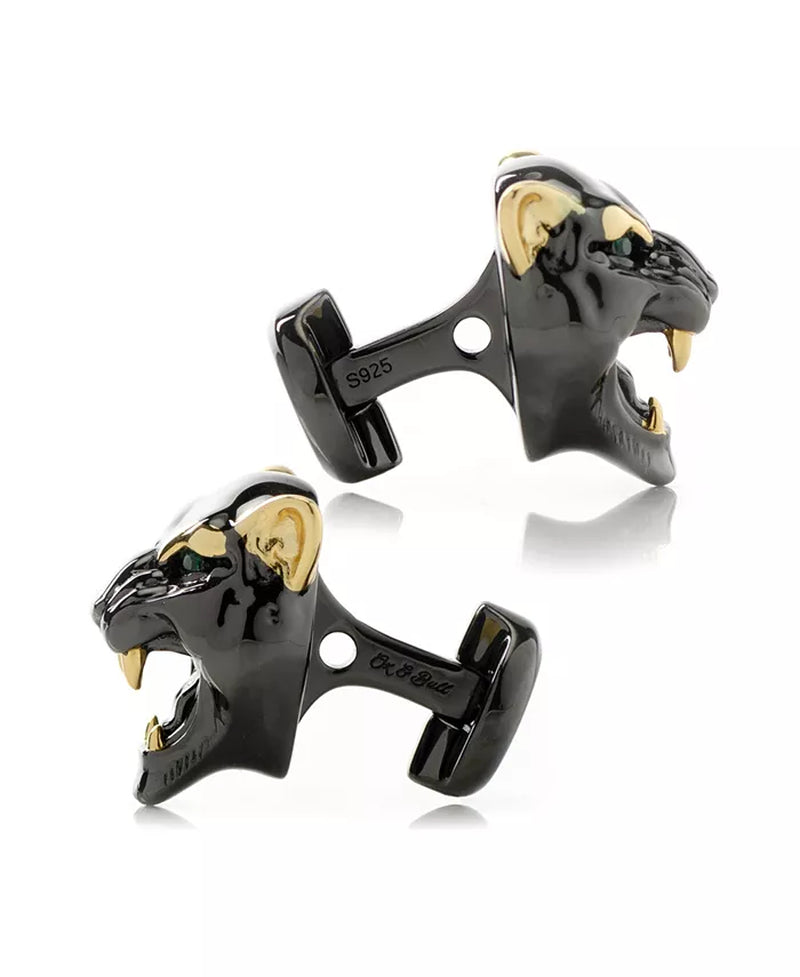 Men'S Sterling Silver Black and Gold-Tone Panther Cufflinks