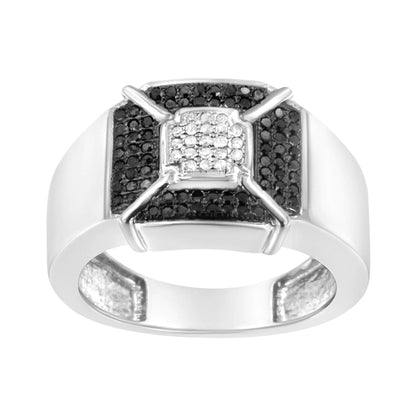 .925 Sterling Silver Enhanced Black and White Diamond Band Ring