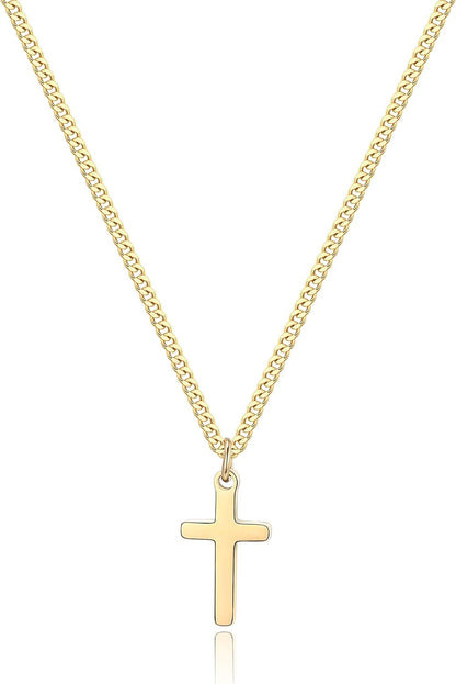 pictures from the front hanging gold cross necklace on white background