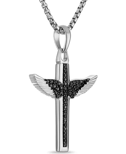 Marc Anthony Men's left picture close up sterling silver black diamond angel wing cross pendant