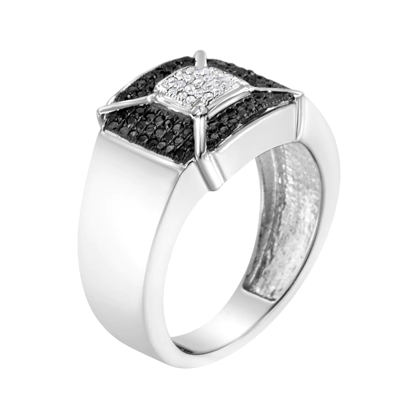 .925 Sterling Silver Enhanced Black and White Diamond Band Ring