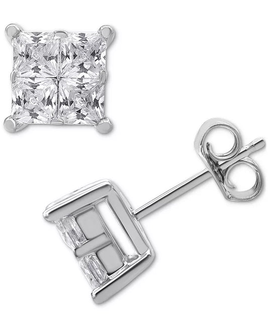 Diamond Seamless Cluster Princess Stud Earrings (2 Ct. T.W.) in 14K White Gold