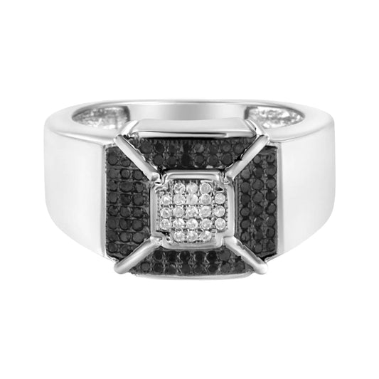 .925 Sterling Silver Enhanced Black and White Diamond Band Ring