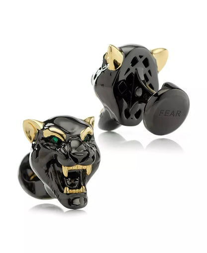 Men'S Sterling Silver Black and Gold-Tone Panther Cufflinks