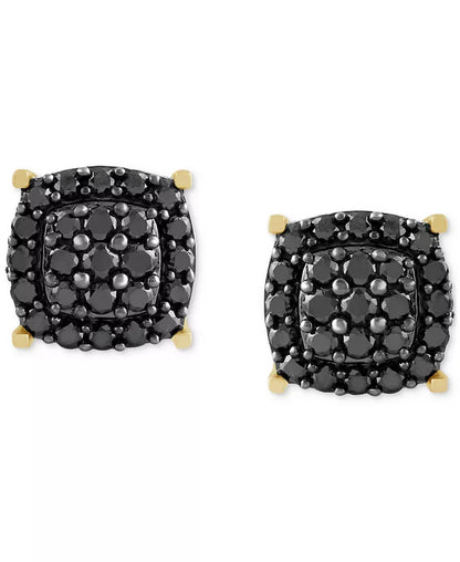 Men'S Black Diamond Halo Cluster Screw Back Stud Earrings (1 Ct. T.W.)