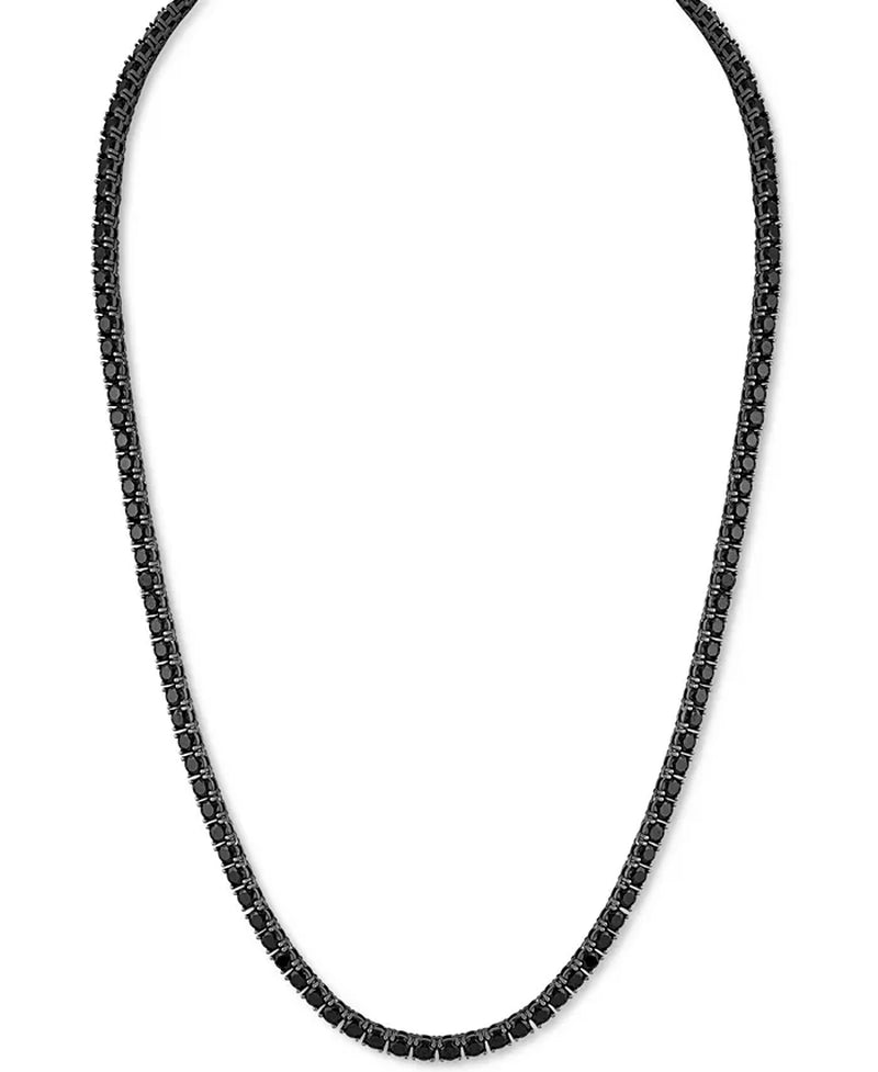 Top down picture of a 22 inch black diamond tennis style necklace chain