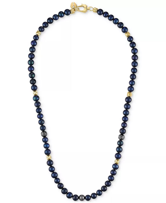  Marine Star Blue Freshwater Pearl 8mm) & Diamond (1/4 Ct. T.W.) Beaded 22" Necklace in 14K Gold-Plated Sterling Silver