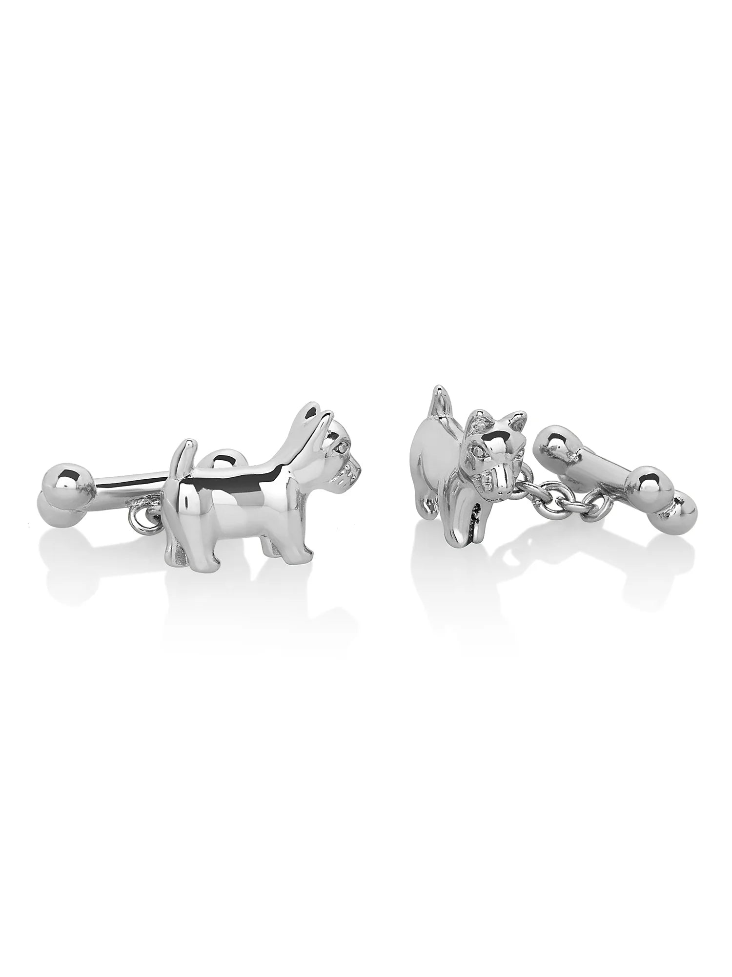 Men'S High Polished Silver Tone Dog and Bone Cufflinks