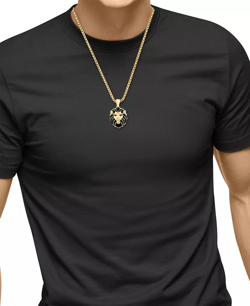 Men'S Black Spinel Lion 22" Pendant Necklace (3/8 Ct. T.W.) in 14K Gold-Plated Sterling Silver