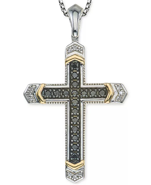 Men'S Diamond Cross Pendant Necklace (1/4 Ct. T.W.) in Sterling Silver and 10K Gold