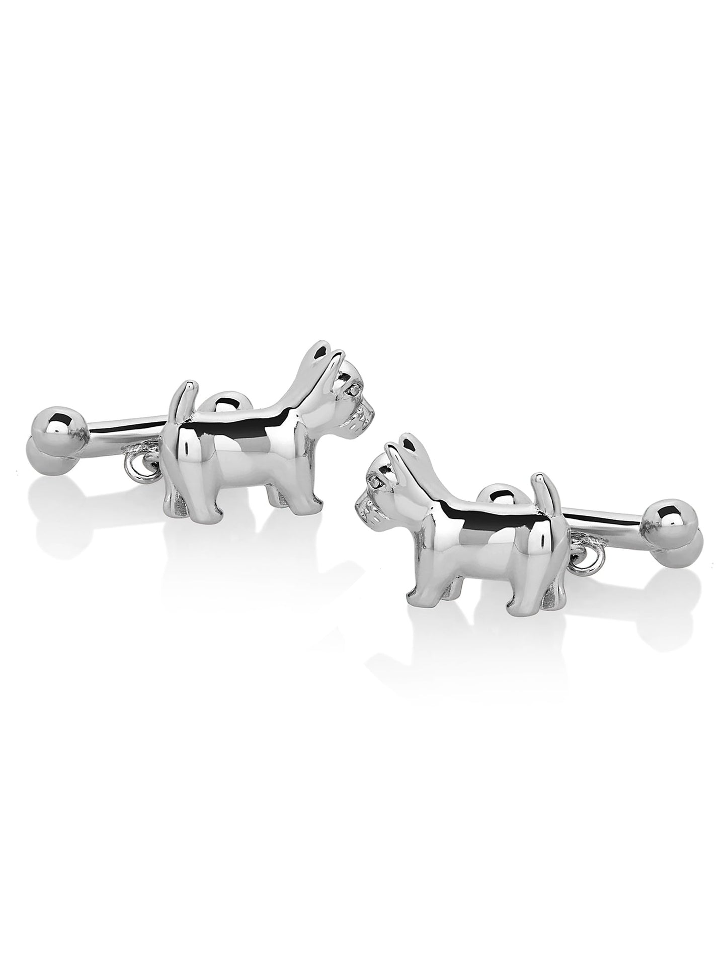 Men'S High Polished Silver Tone Dog and Bone Cufflinks